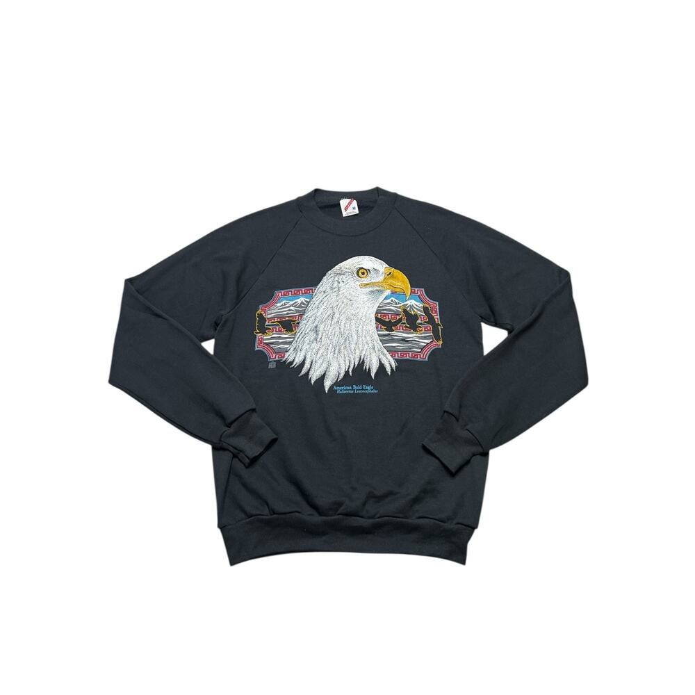 Vintage American Bald Eagle Crew Neck Sweatshirt Black America USA Size Medium